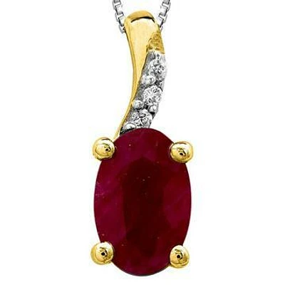 Oval Ruby Pendant with Diamond Accent 14KT Gold