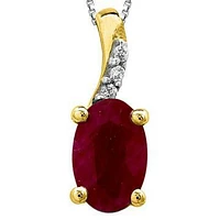 Oval Ruby Pendant with Diamond Accent 14KT Gold