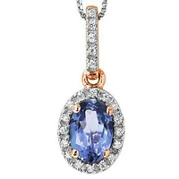 Oval Tanzanite Pendant with Diamond Frame 14KT Gold