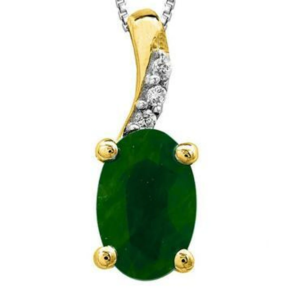 Oval Emerald Pendant with Diamond Accent 14KT Gold