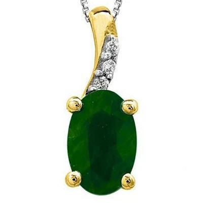 Oval Emerald Pendant with Diamond Accent 14KT Gold