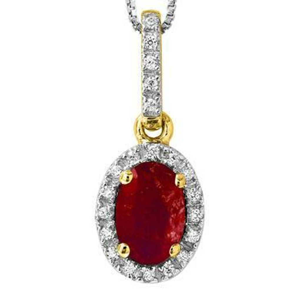 Oval Ruby Pendant with Diamond Frame 14KT Gold