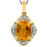 Vintage Inspired Oval Citrine Pendant with Diamond Frame 14KT Gold