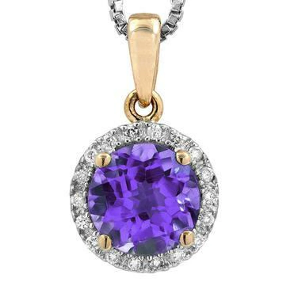 Amethyst Pendant with Diamond Halo 14KT Gold