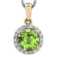 Peridot Pendant with Diamond Halo 14KT Gold