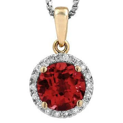 Garnet Pendant with Diamond Halo 14KT Gold