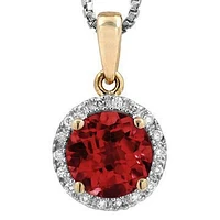 Garnet Pendant with Diamond Halo 14KT Gold