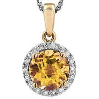 Citrine Pendant with Diamond Halo 14KT Gold