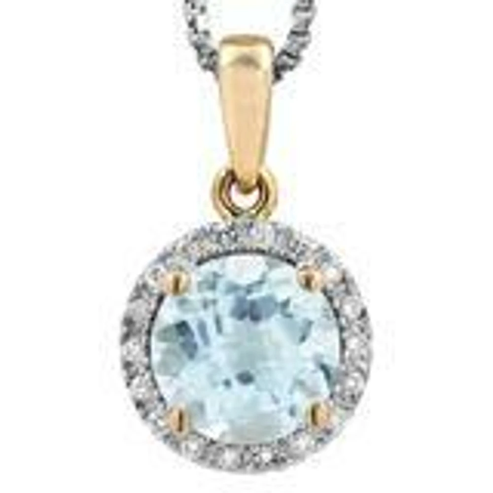 Aquamarine Pendant with Diamond Halo 14KT Gold