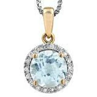 Aquamarine Pendant with Diamond Halo 14KT Gold