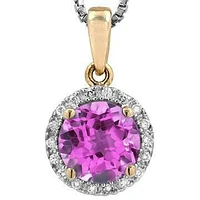 Pink Topaz Pendant with Diamond Halo 14KT Gold