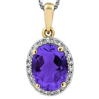 Oval Amethyst Pendant with Diamond Halo 14KT Gold