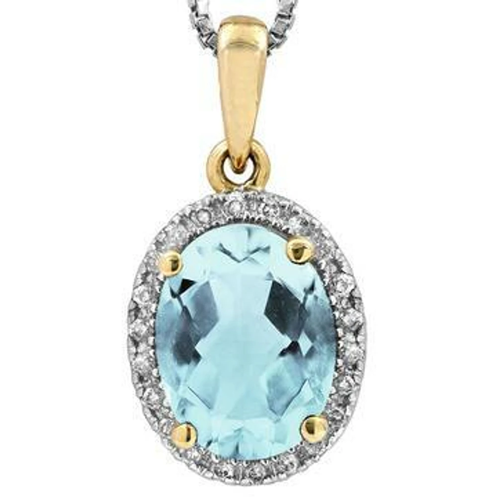 Oval Aquamarine Pendant with Diamond Halo 14KT Gold