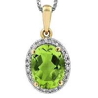 Oval Peridot Pendant with Diamond Halo 14KT Gold