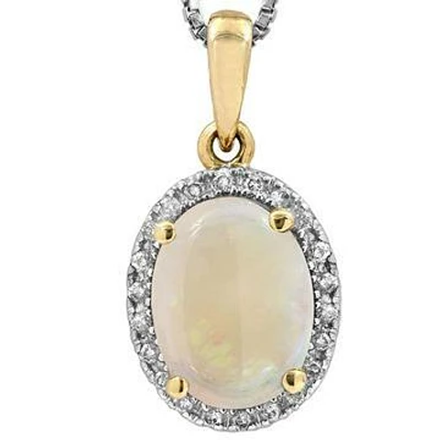 Oval Opal Pendant with Diamond Halo 14KT Gold