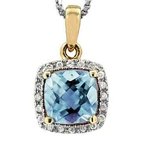 Cushion Aquamarine Pendant with Diamond Halo 14KT Gold