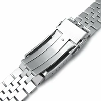 22mm Super-J Louis 316L Stainless Steel Watch Band for Seiko 5, Brushed V-Clasp