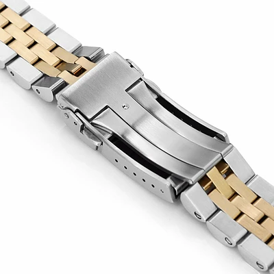 20mm Angus-J Louis JUB 316L Stainless Steel Watch Bracelet for Seiko Alpinist SARB017 (or Hamilton K.), Brushed with IP Gold Center V-Clasp