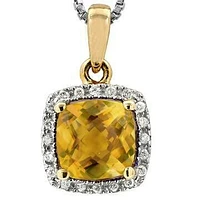 Cushion Citrine Pendant with Diamond Halo 14kt Gold