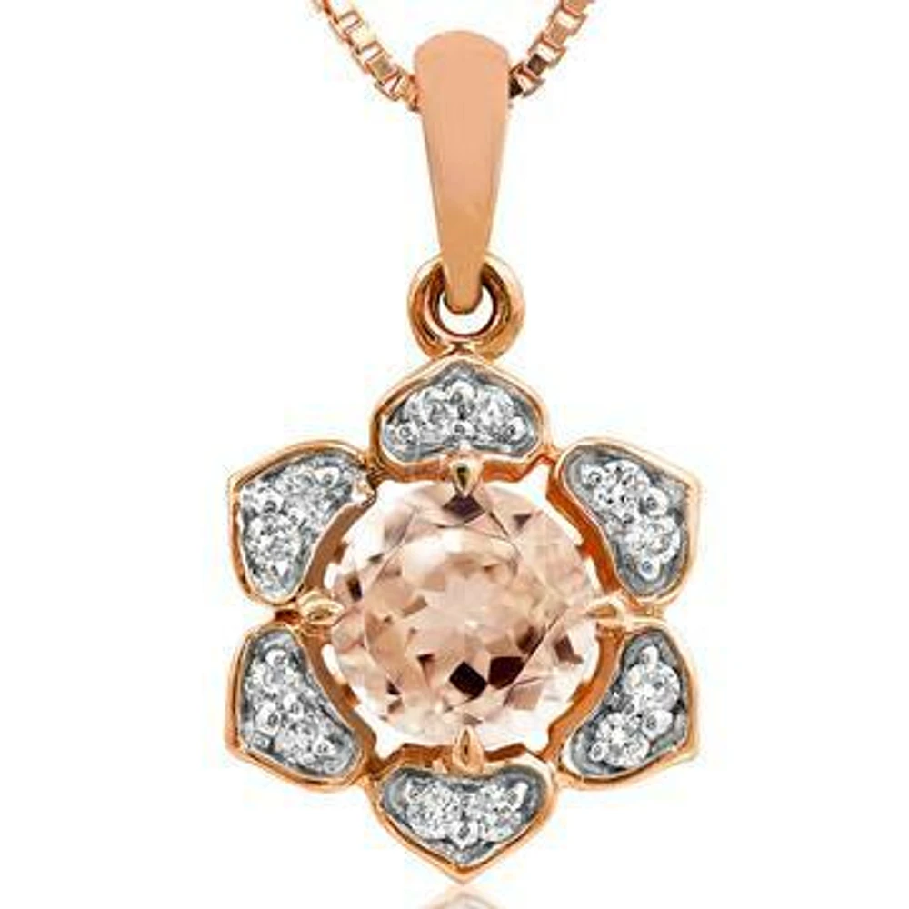 Floral Morganite Pendant with Diamond Frame 14KT Gold