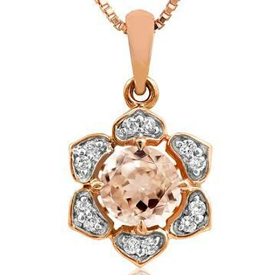 Floral Morganite Pendant with Diamond Frame 14KT Gold