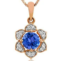 Floral Tanzanite Pendant with Diamond Frame 14KT Gold