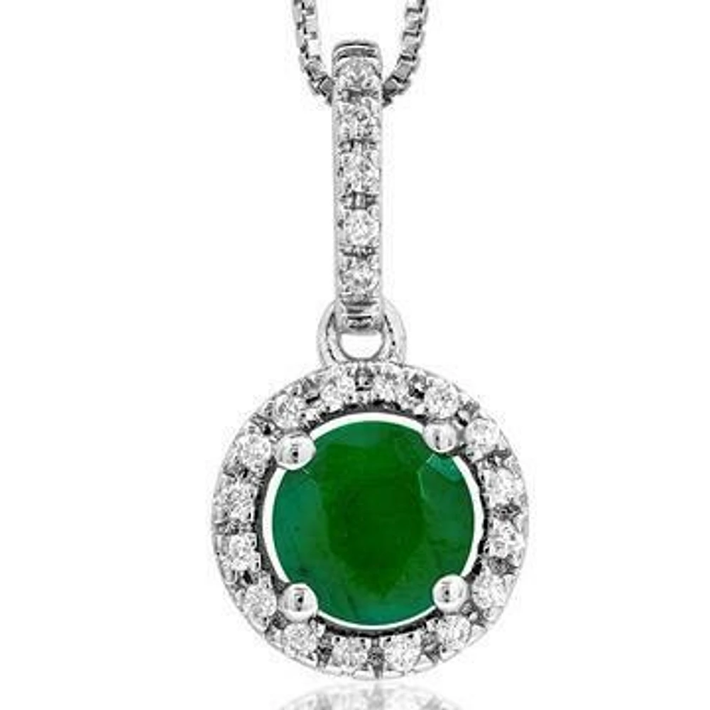 Emerald Pendant with Diamond Frame 14KT White Gold