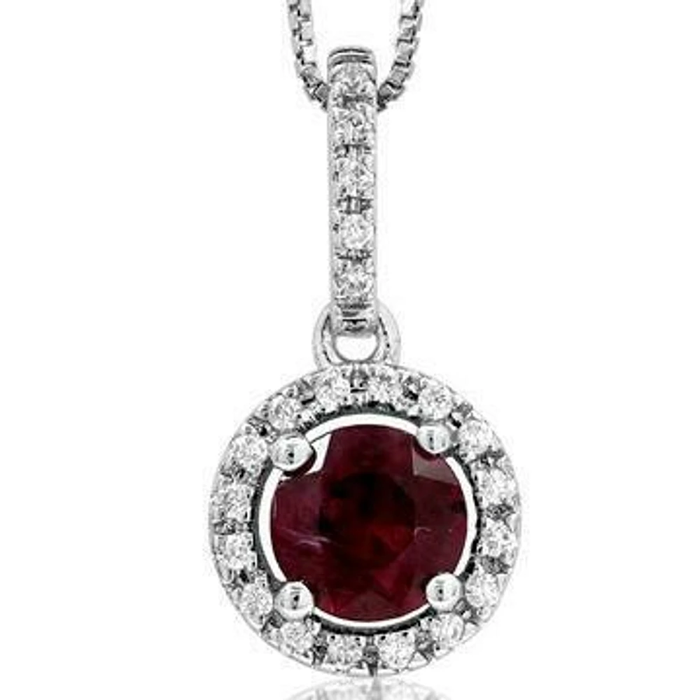 Ruby Pendant with Diamond Frame 14KT White Gold