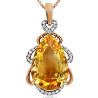 Premium Pear Citrine Pendant with Diamond Accent 14KT Gold