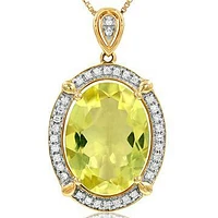 Premium Oval Lemon Citrine Pendant with Diamond Frame 14KT Gold