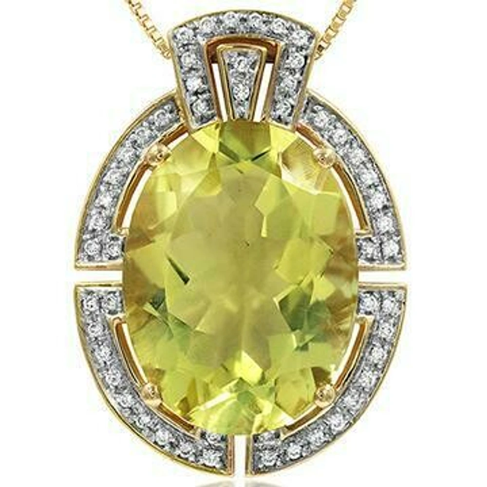 Premium Oval Lemon Citrine Pendant with Diamond Frame 14KT Gold