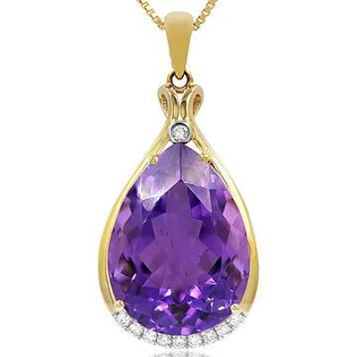 Premium Amethyst Teardrop Pendant with Diamond Accent 14KT Gold