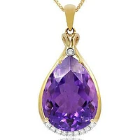 Premium Amethyst Teardrop Pendant with Diamond Accent 14KT Gold