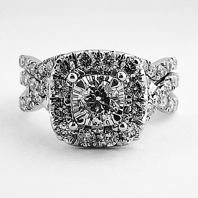 Multi-stone Engagement Ring And Matching Wedding Band