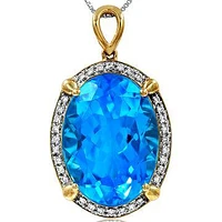 Premium Oval Blue Topaz Pendant with Diamond Frame 14KT Gold