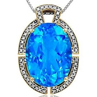 Premium Oval Blue Topaz Pendant with Diamond Frame 14KT Gold