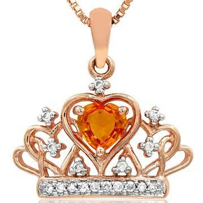 Heart Citrine Crown Pendant with Diamond Accent 14KT Gold