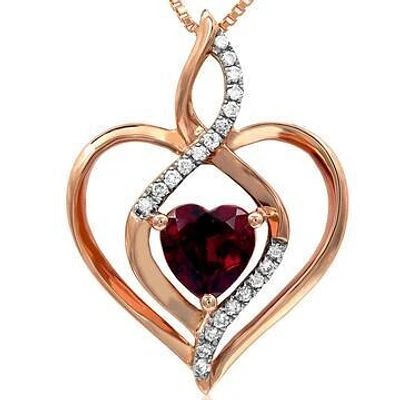 Infinity Heart Garnet Pendant with Diamond Accent 14KT Gold