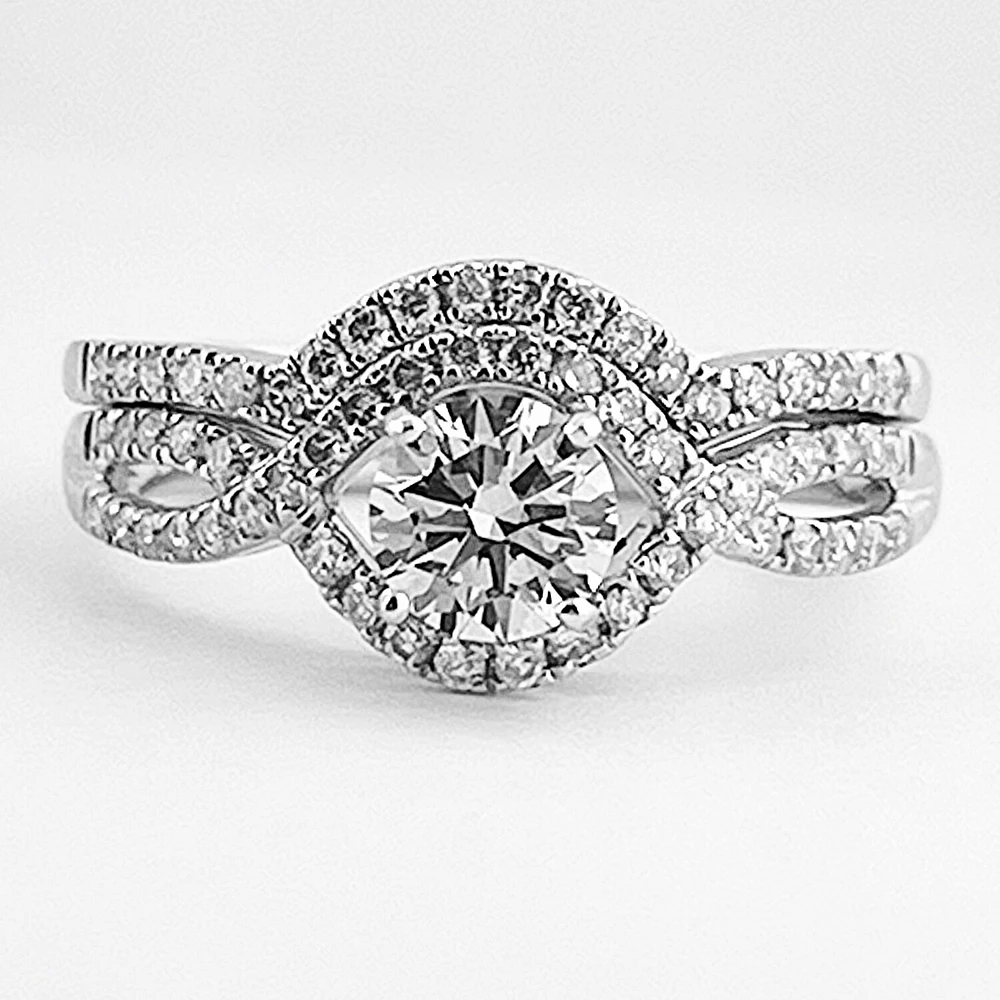 Round Cut Engagement Ring With Halo And Matching Band