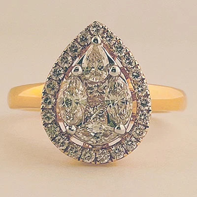 Pear Shape Diamond Cluster Ring With Halo