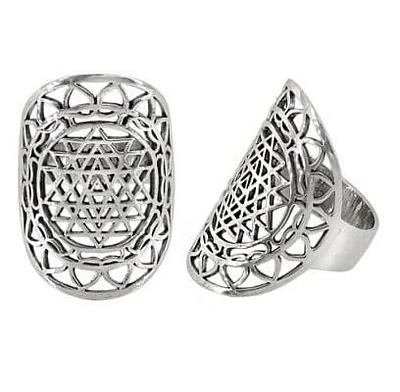 Sterling Silver Sri Yantra Ring, 29mm Width