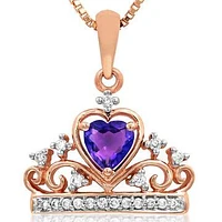 Amethyst Heart Crown Pendant with Diamond Accent 14KT Gold