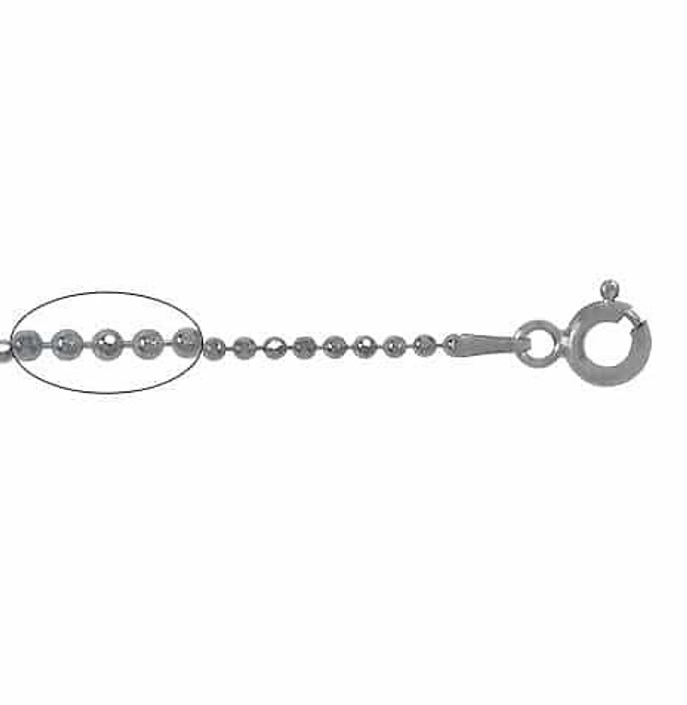 Sterling Silver With Rhodium, 1.5mm Diamond Cut Bead Chain