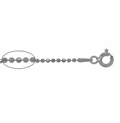 Sterling Silver With Rhodium, 1.5mm Diamond Cut Bead Chain