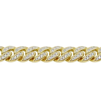 Sterling Silver With Gold, 6mm Miami Cuban Bracelet With Cubic Zirconia
