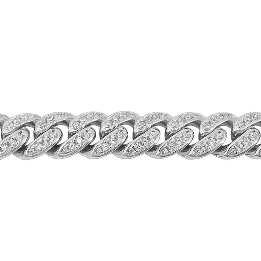 Sterling Silver With Rhodium, 6mm Miami Cuban Bracelet With Cubic Zirconia