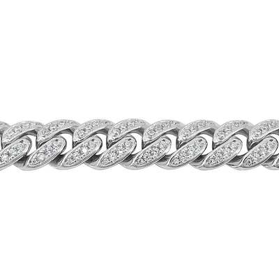 Sterling Silver With Rhodium, 6mm Miami Cuban Bracelet With Cubic Zirconia