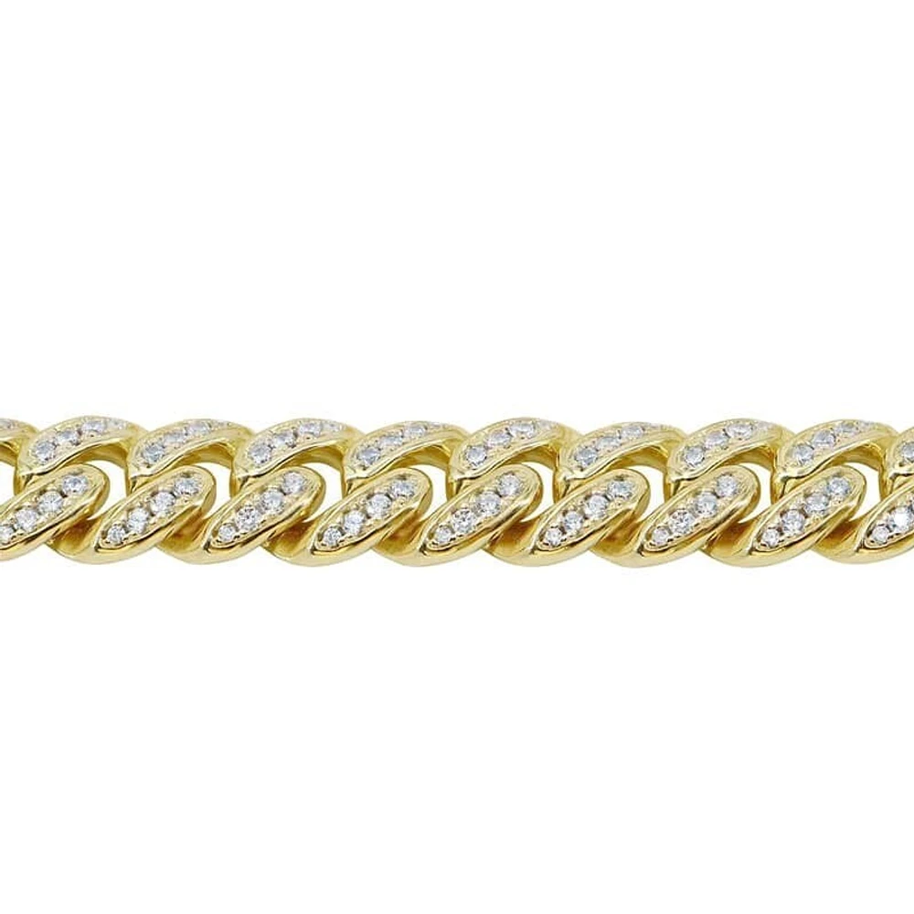 Sterling Silver With Gold, 8mm Miami Cuban Bracelet With Cubic Zirconia