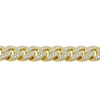 Sterling Silver With Gold, 8mm Miami Cuban Bracelet With Cubic Zirconia