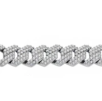 Sterling Silver With Rhodium, 10mm Zig Zag Cuban Bracelet With Cubic Zirconia